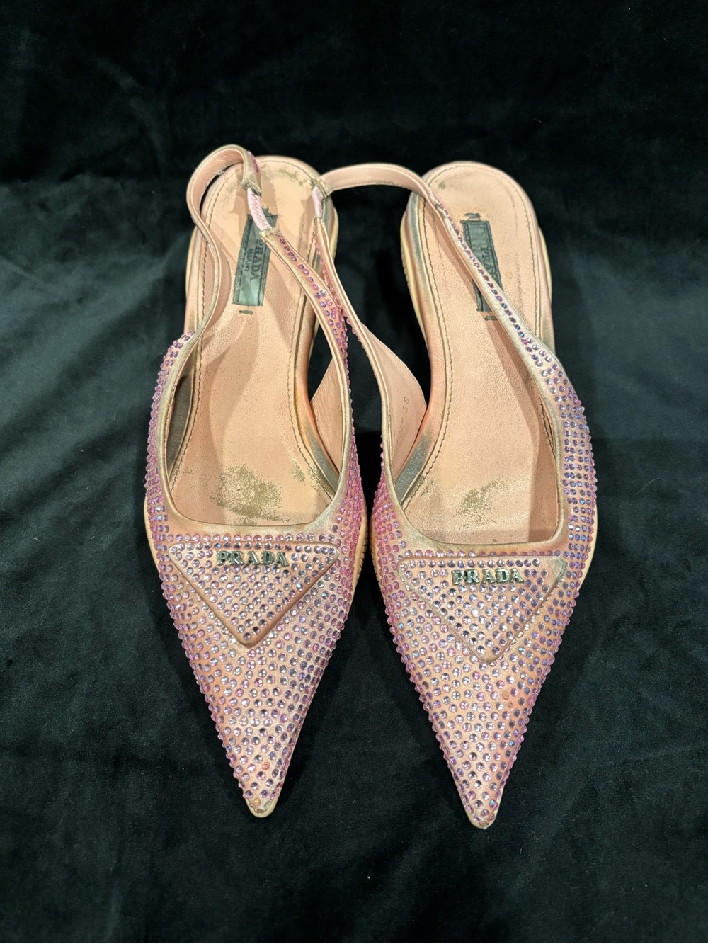 Prada Pink Crystal Embellished Slingback Kitten Heels - Picture 3 of 15